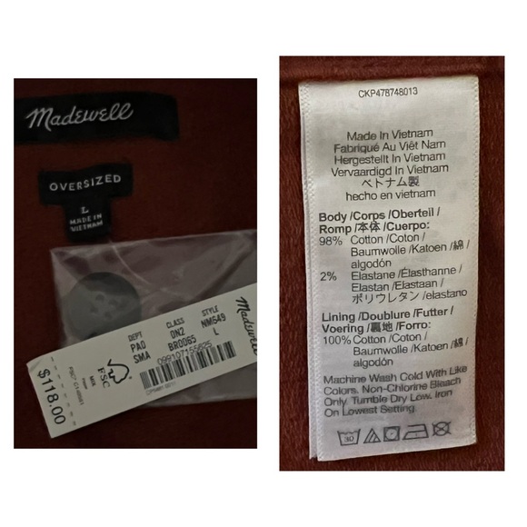 Madewell Oversized Buttondown Corduroy Jacket L - Picture 14 of 15